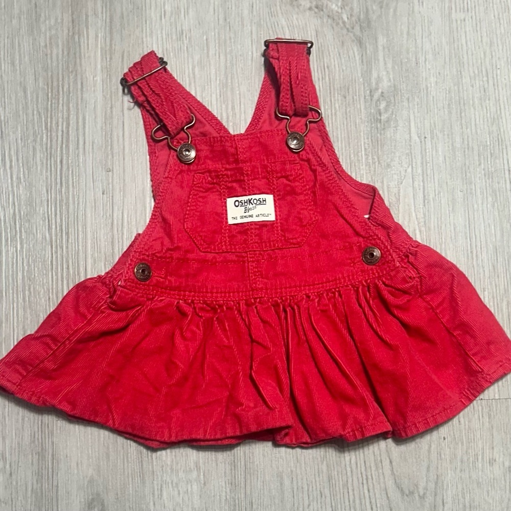 OshKosh B'gosh Red Corduroy Overall Jumper Dress Cottagecore Vintage Girls 6M